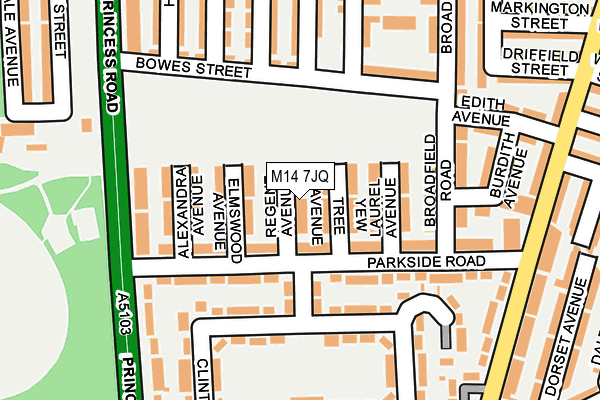 M14 7JQ map - OS OpenMap – Local (Ordnance Survey)