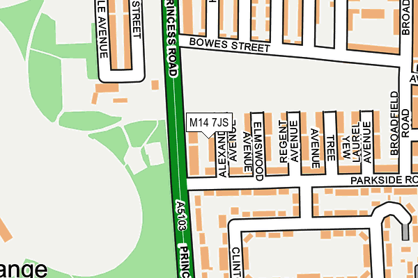 M14 7JS map - OS OpenMap – Local (Ordnance Survey)