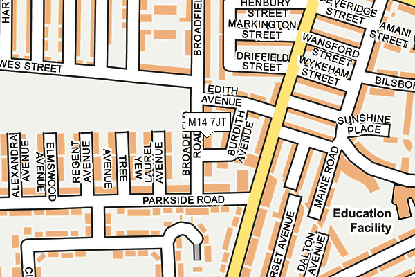 M14 7JT map - OS OpenMap – Local (Ordnance Survey)