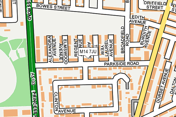 M14 7JU map - OS OpenMap – Local (Ordnance Survey)