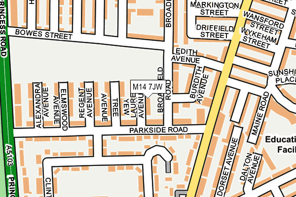 M14 7JW map - OS OpenMap – Local (Ordnance Survey)