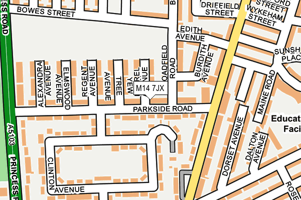 M14 7JX map - OS OpenMap – Local (Ordnance Survey)