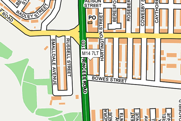 M14 7LT map - OS OpenMap – Local (Ordnance Survey)