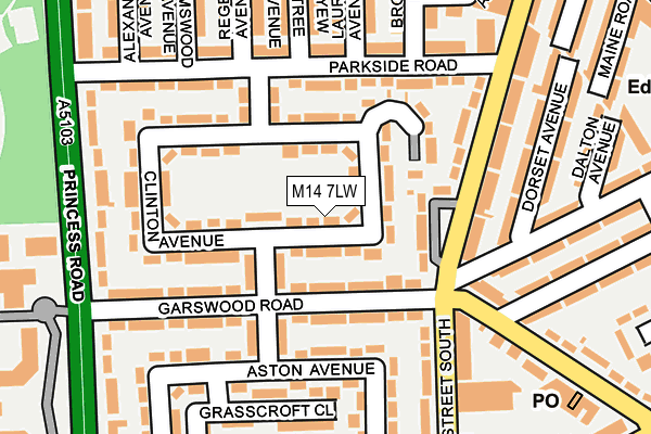 M14 7LW map - OS OpenMap – Local (Ordnance Survey)