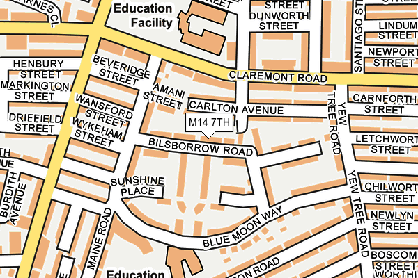 M14 7TH map - OS OpenMap – Local (Ordnance Survey)