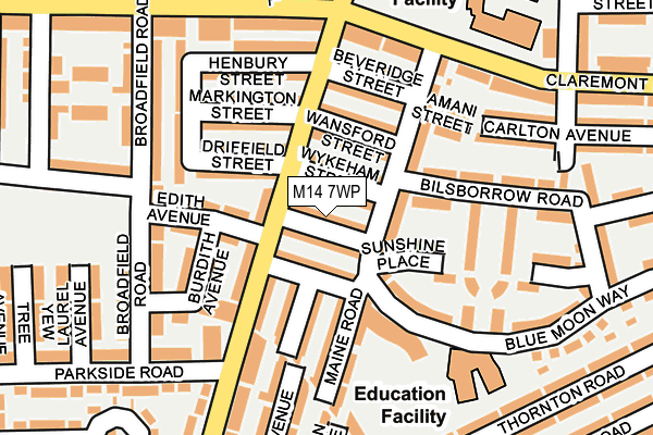 M14 7WP map - OS OpenMap – Local (Ordnance Survey)