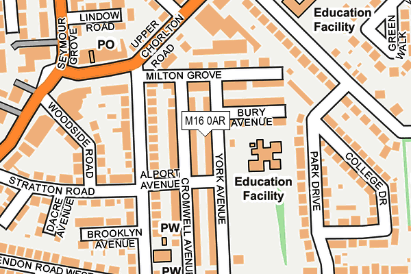 M16 0AR map - OS OpenMap – Local (Ordnance Survey)