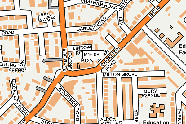 M16 0BL map - OS OpenMap – Local (Ordnance Survey)