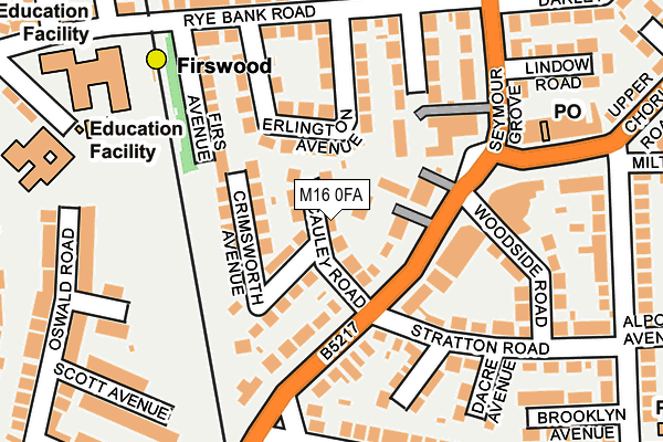 M16 0FA map - OS OpenMap – Local (Ordnance Survey)