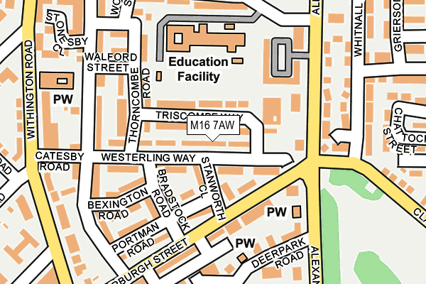 M16 7AW map - OS OpenMap – Local (Ordnance Survey)