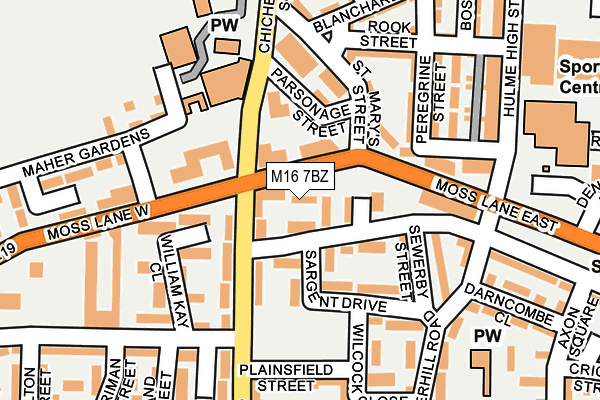 M16 7BZ map - OS OpenMap – Local (Ordnance Survey)