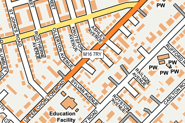 M16 7RY map - OS OpenMap – Local (Ordnance Survey)