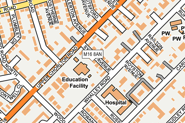 M16 8AN map - OS OpenMap – Local (Ordnance Survey)