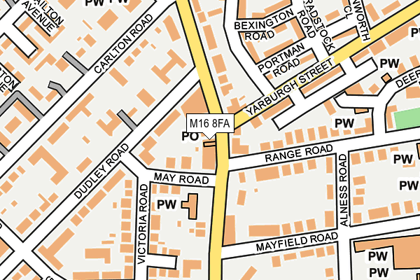 M16 8FA map - OS OpenMap – Local (Ordnance Survey)