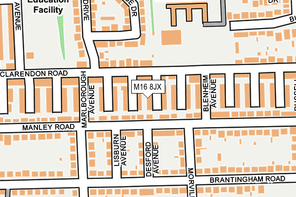 M16 8JX map - OS OpenMap – Local (Ordnance Survey)