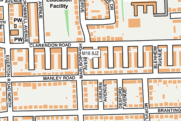 M16 8JZ map - OS OpenMap – Local (Ordnance Survey)