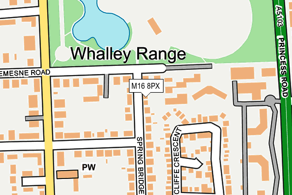 M16 8PX map - OS OpenMap – Local (Ordnance Survey)