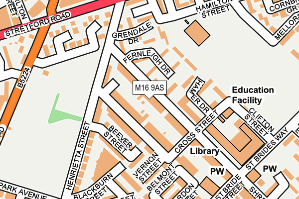 M16 9AS map - OS OpenMap – Local (Ordnance Survey)