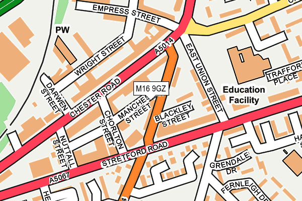 M16 9GZ map - OS OpenMap – Local (Ordnance Survey)