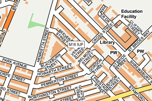 M16 9JP map - OS OpenMap – Local (Ordnance Survey)