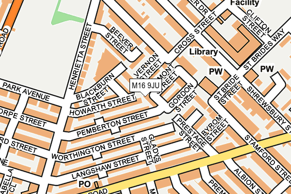 M16 9JU map - OS OpenMap – Local (Ordnance Survey)