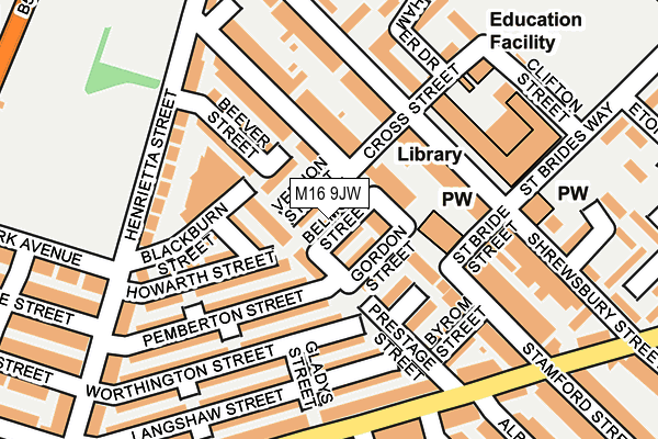 M16 9JW map - OS OpenMap – Local (Ordnance Survey)