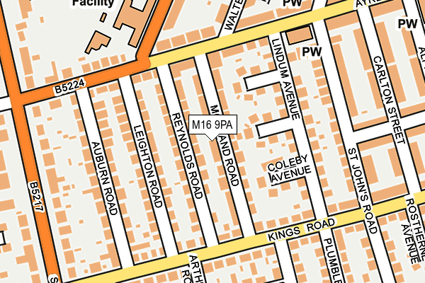 M16 9PA map - OS OpenMap – Local (Ordnance Survey)