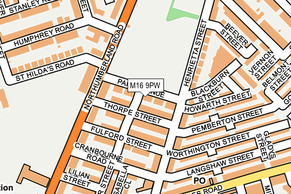 M16 9PW map - OS OpenMap – Local (Ordnance Survey)