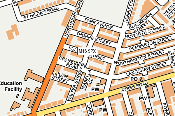 M16 9PX map - OS OpenMap – Local (Ordnance Survey)