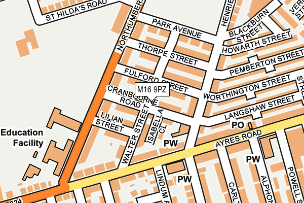 M16 9PZ map - OS OpenMap – Local (Ordnance Survey)