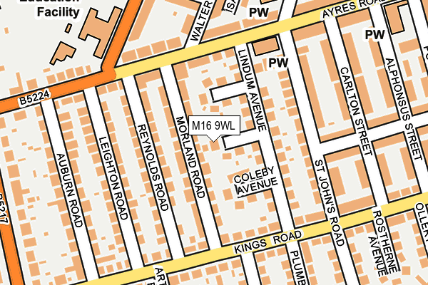 M16 9WL map - OS OpenMap – Local (Ordnance Survey)