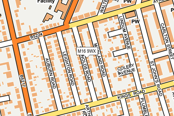 M16 9WX map - OS OpenMap – Local (Ordnance Survey)