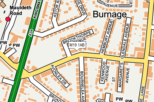 M19 1AB map - OS OpenMap – Local (Ordnance Survey)