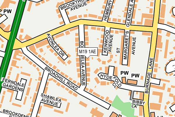 M19 1AE map - OS OpenMap – Local (Ordnance Survey)