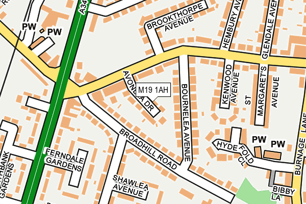 M19 1AH map - OS OpenMap – Local (Ordnance Survey)