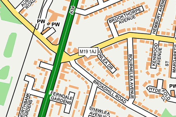 M19 1AJ map - OS OpenMap – Local (Ordnance Survey)