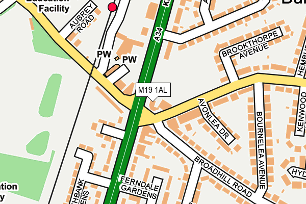 M19 1AL map - OS OpenMap – Local (Ordnance Survey)