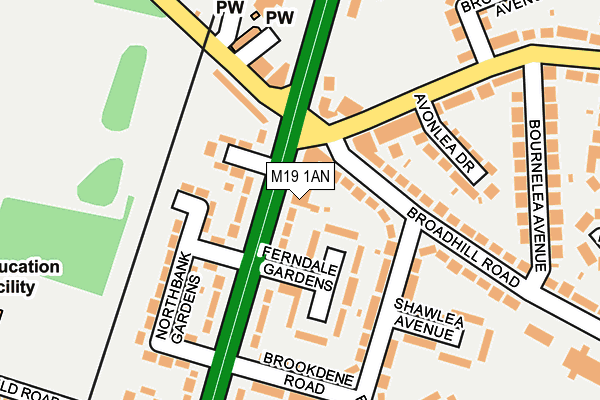 M19 1AN map - OS OpenMap – Local (Ordnance Survey)