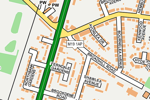 M19 1AP map - OS OpenMap – Local (Ordnance Survey)