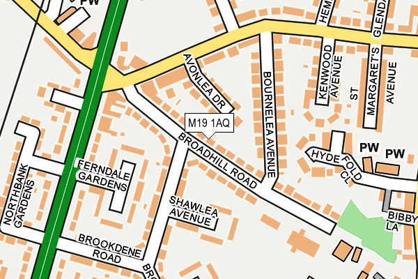 M19 1AQ map - OS OpenMap – Local (Ordnance Survey)