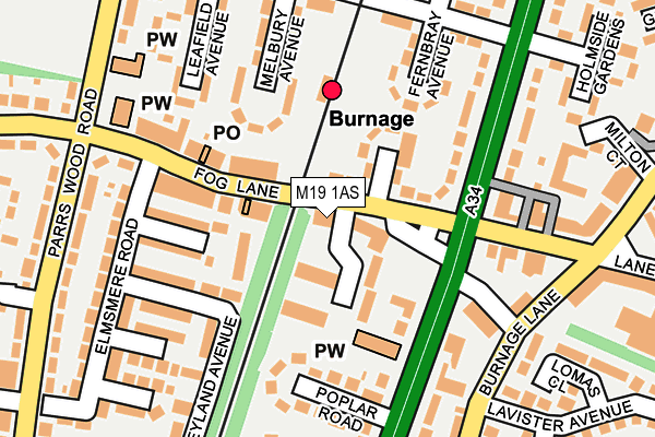 M19 1AS map - OS OpenMap – Local (Ordnance Survey)