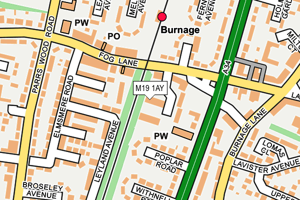 M19 1AY map - OS OpenMap – Local (Ordnance Survey)