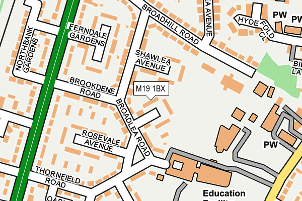 M19 1BX map - OS OpenMap – Local (Ordnance Survey)