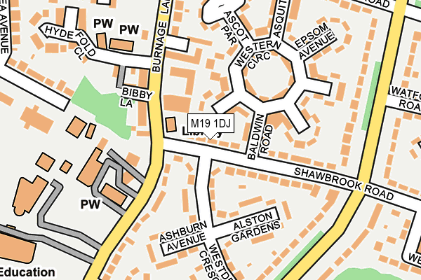 M19 1DJ map - OS OpenMap – Local (Ordnance Survey)