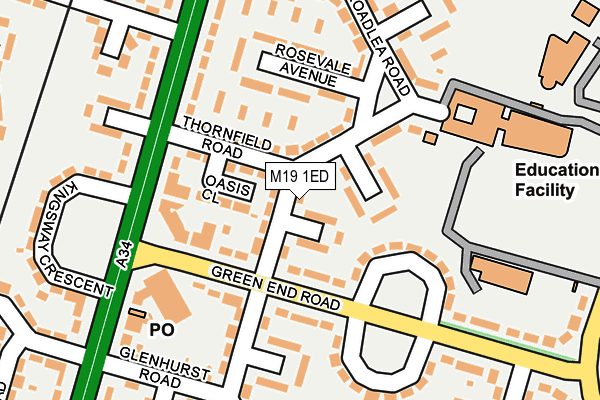 M19 1ED map - OS OpenMap – Local (Ordnance Survey)