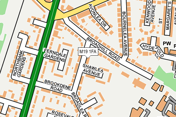 M19 1FA map - OS OpenMap – Local (Ordnance Survey)