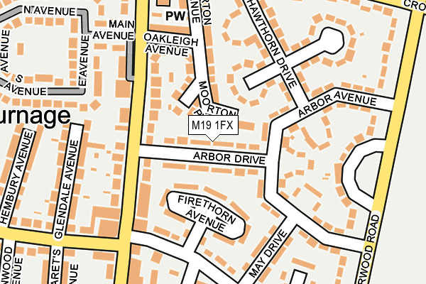 M19 1FX map - OS OpenMap – Local (Ordnance Survey)