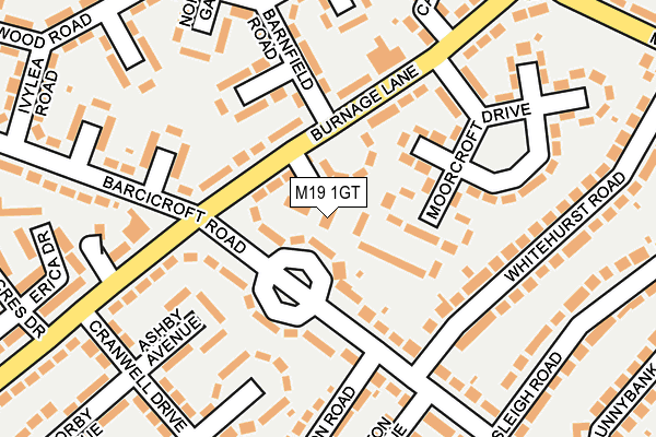 M19 1GT map - OS OpenMap – Local (Ordnance Survey)