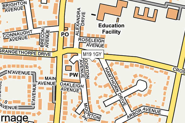 M19 1GY map - OS OpenMap – Local (Ordnance Survey)