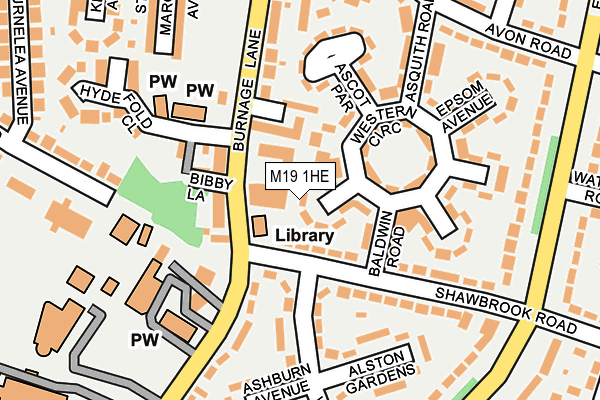 M19 1HE map - OS OpenMap – Local (Ordnance Survey)